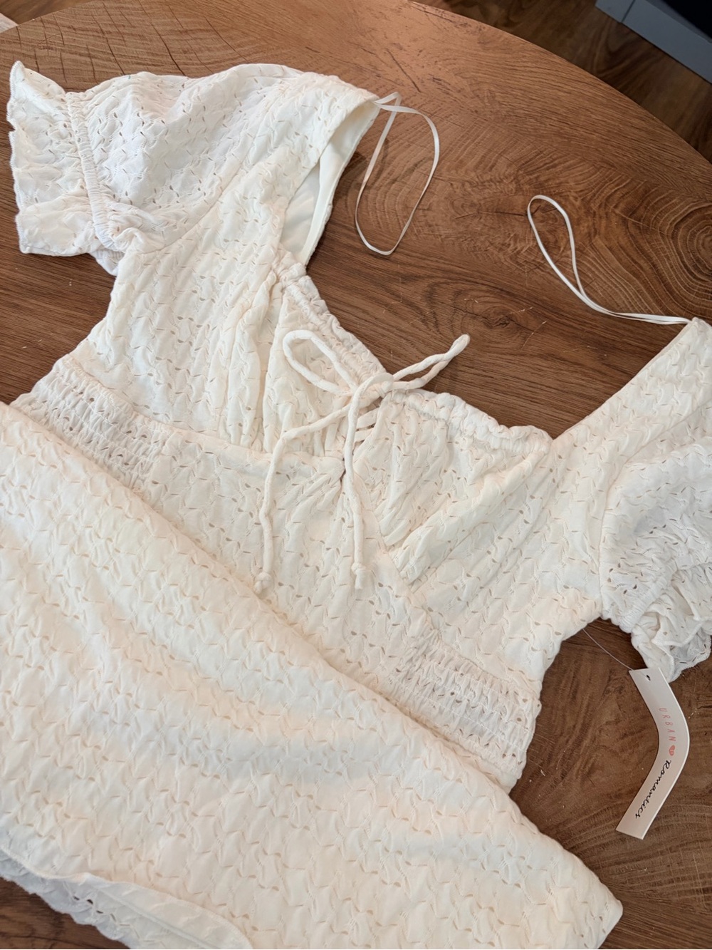 URBAN Romantics Cream Textured Smocked Dress Short